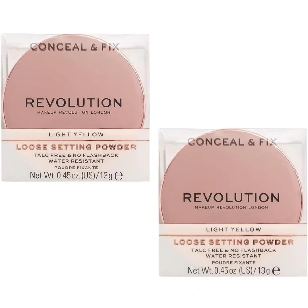 Bundle of 2 – Revolution Conceal & Fix Loose Setting Powder – Light Yellow – NEW